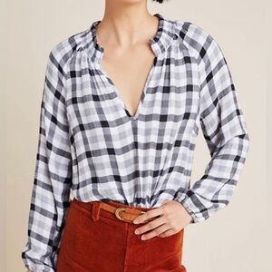 Cloth & Stone Anthropologie NWT Sara Plaid Blouse Top Shirt Black and White SZ S